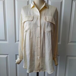 Vtg 80s Banana Republic Safari & Travel Clothing‎ Co 100% Silk Ivory Blouse S